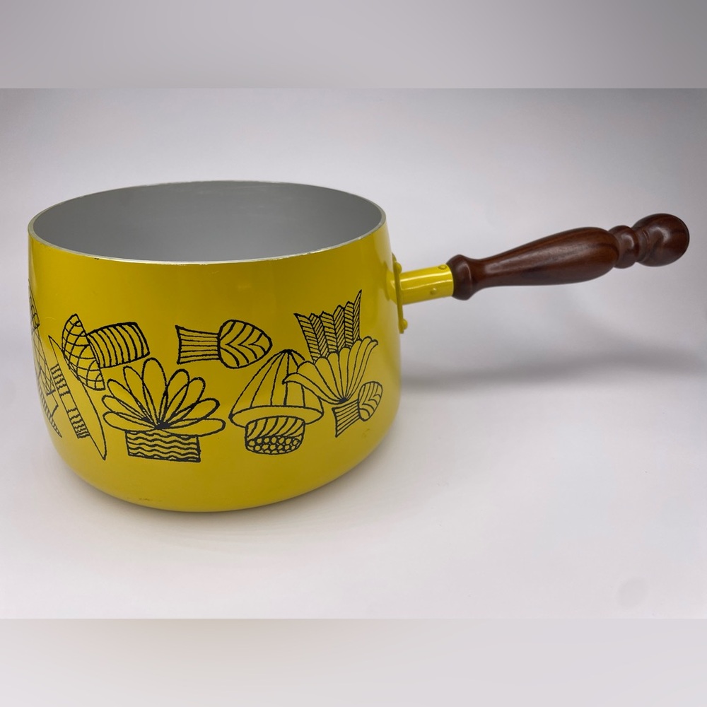 Vintage 1970s 70s MCM Yellow Mushroom Fondue pot Saucepan Cookware